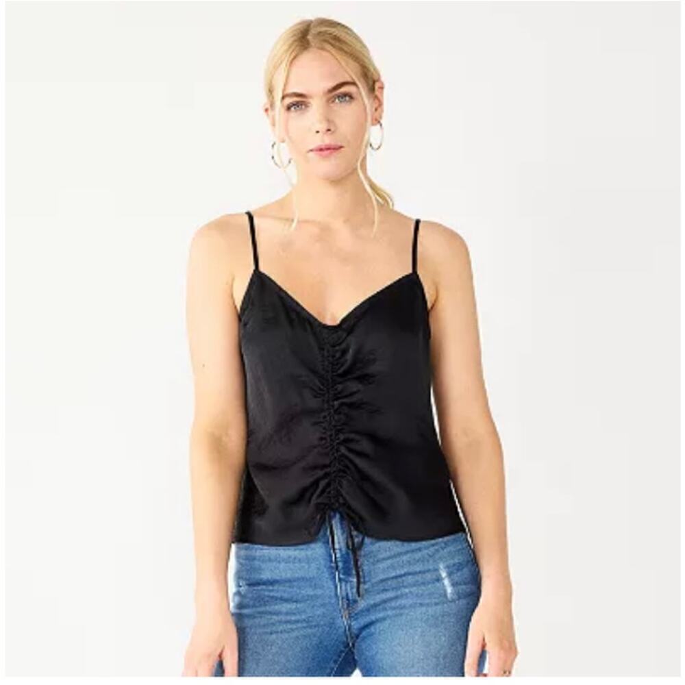 Nine West Ruched Center Satin Tank black Size Small